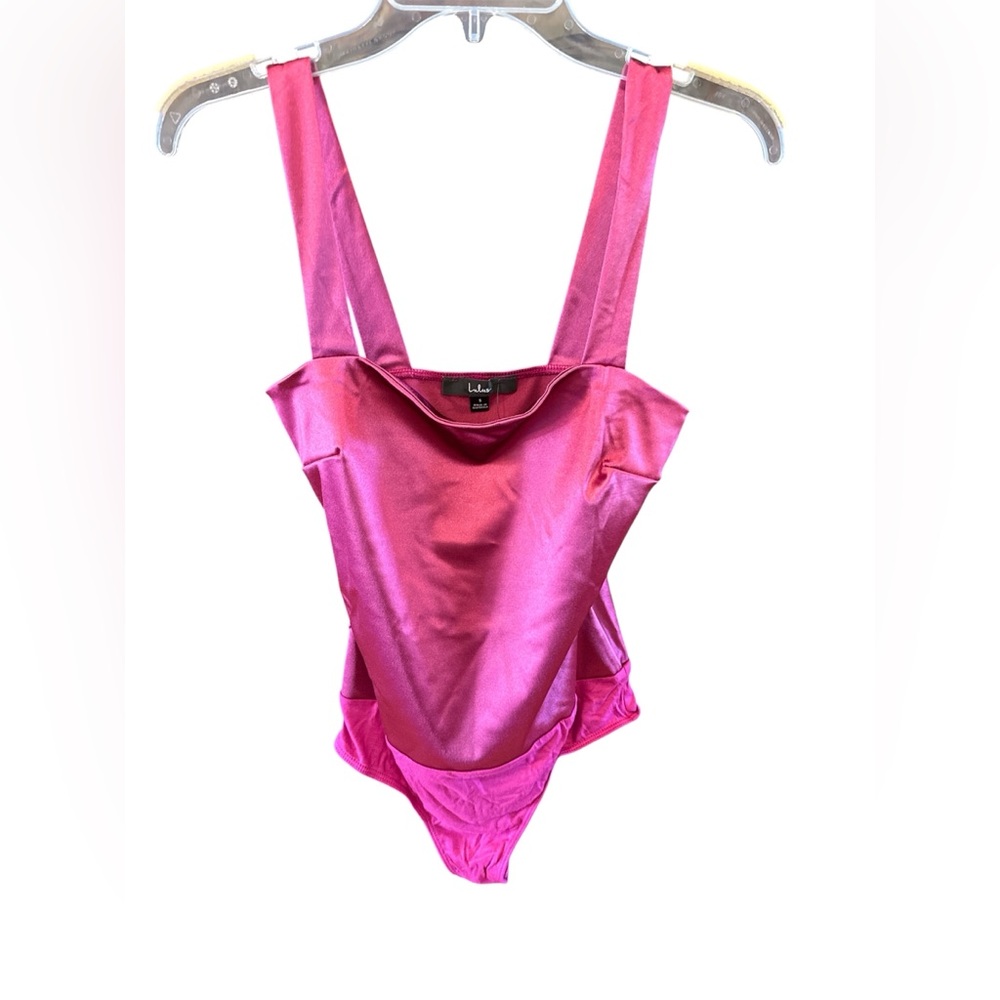 Lulu's Vibrant Pink Satin Bodysuit